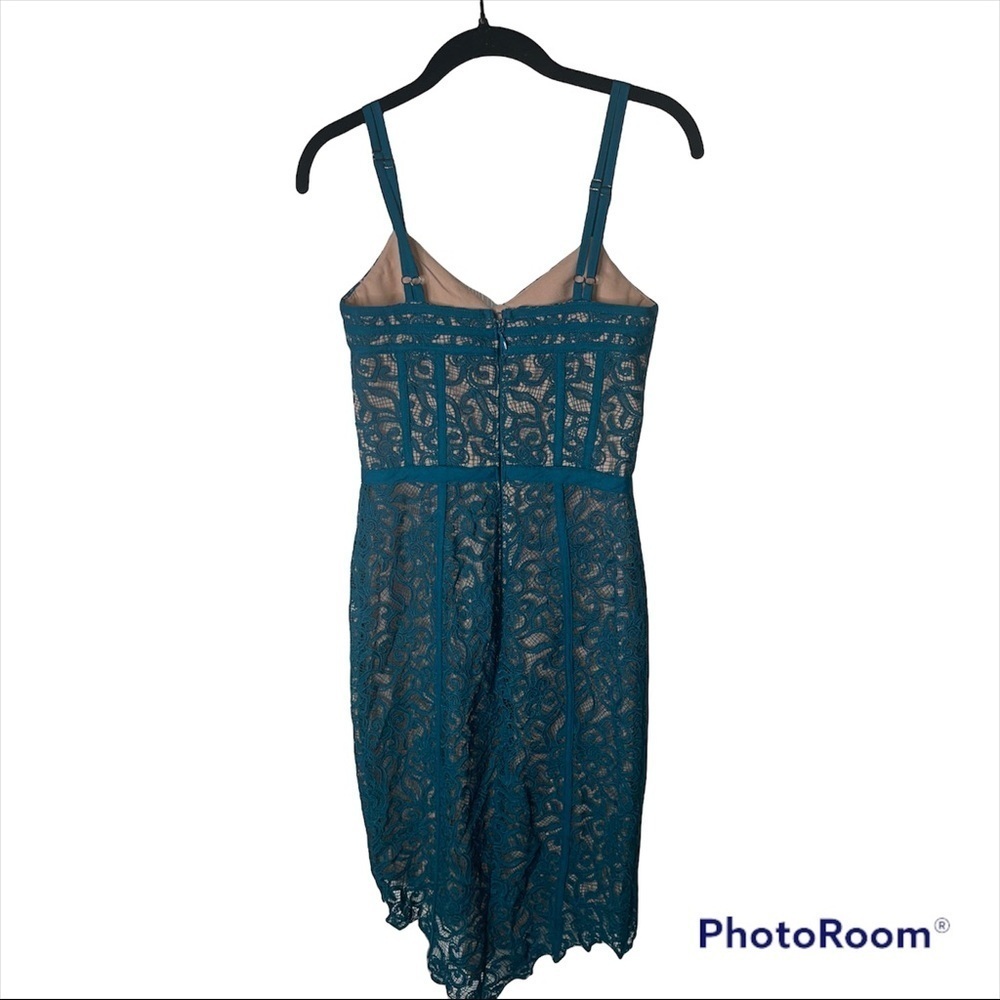HARLYN x ANTHRO Teal Corset Bodycon Lace Midi Cocktail Dress Size XS - Picture 3 of 8